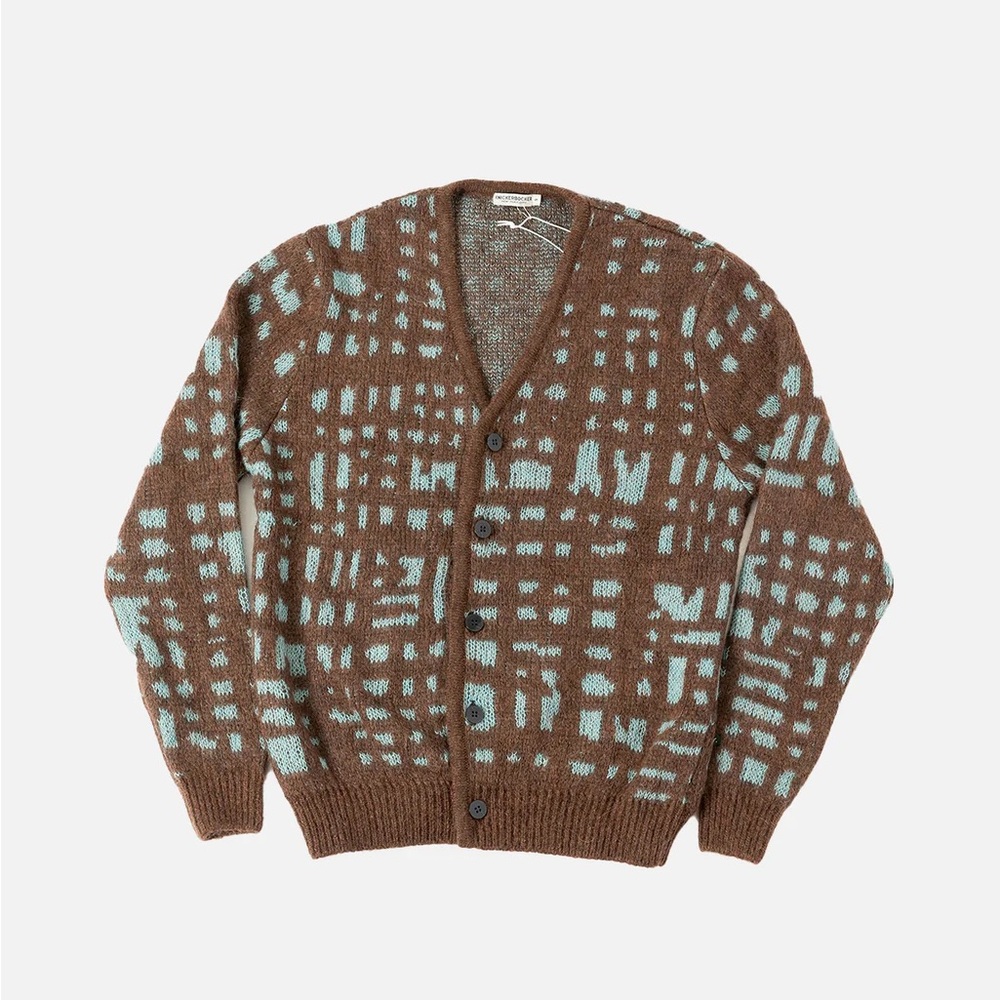 Knickerbocker Alpaca Brushstroke Cardigan Mint and Brown